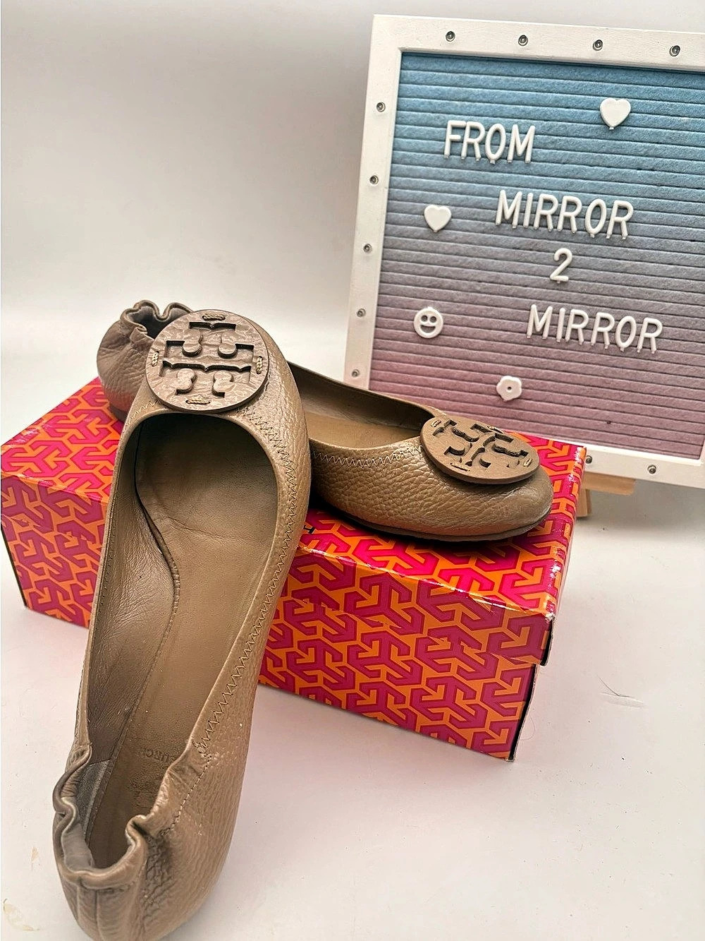 Tory Burch Miller Leather Logo Flats in Brown